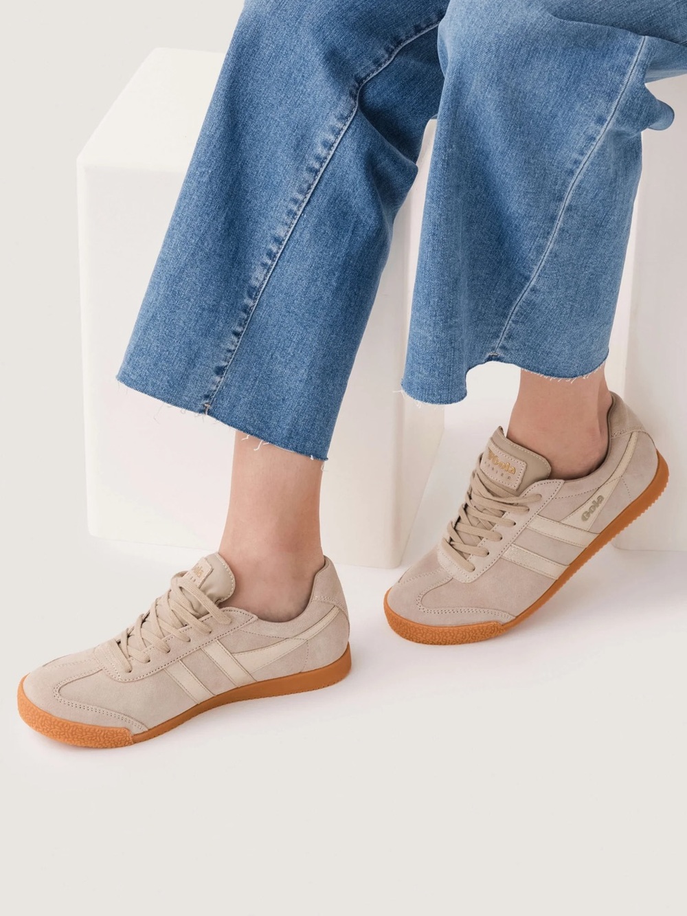 New Gola Harrier Mirror Sneakers Bone Gold Gum - Picture 2 of 5